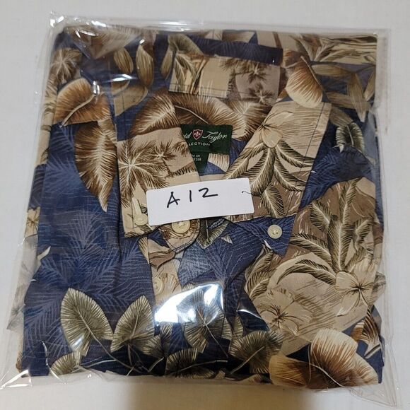 David Taylor Cotton Black Button Down Tropical Floral Hawaiian Shirt Size L - Picture 10 of 10